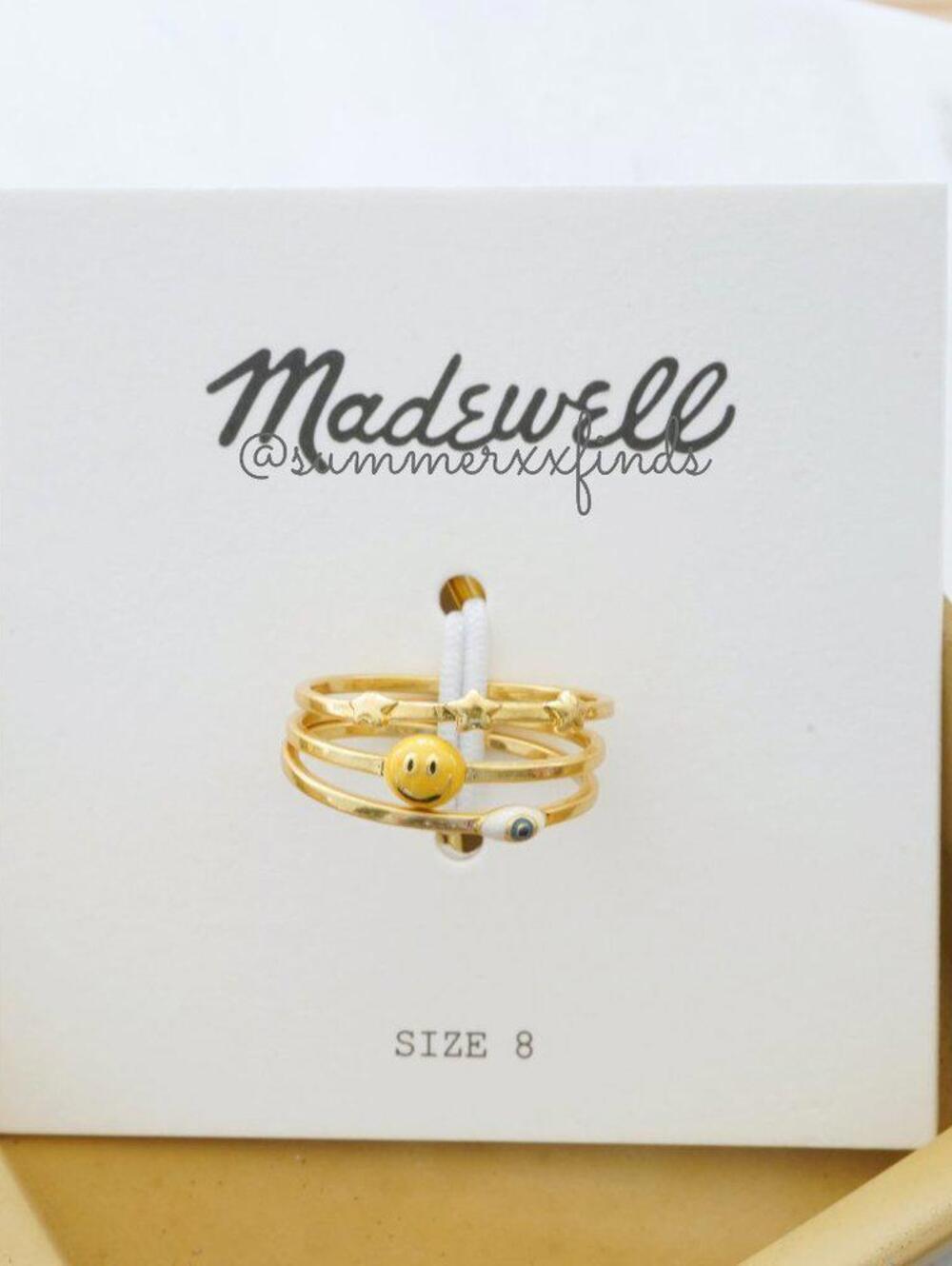 Madewell Smiley Face Ring Set Size 8